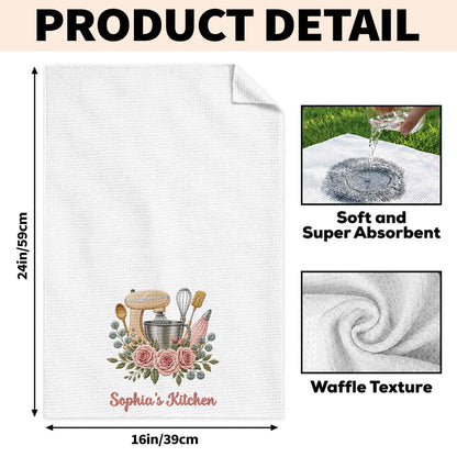 My Kitchen Stand Mixer and Pink Roses Floral Design - Personalized Kitchen Towel - BAKE035_TOWL
