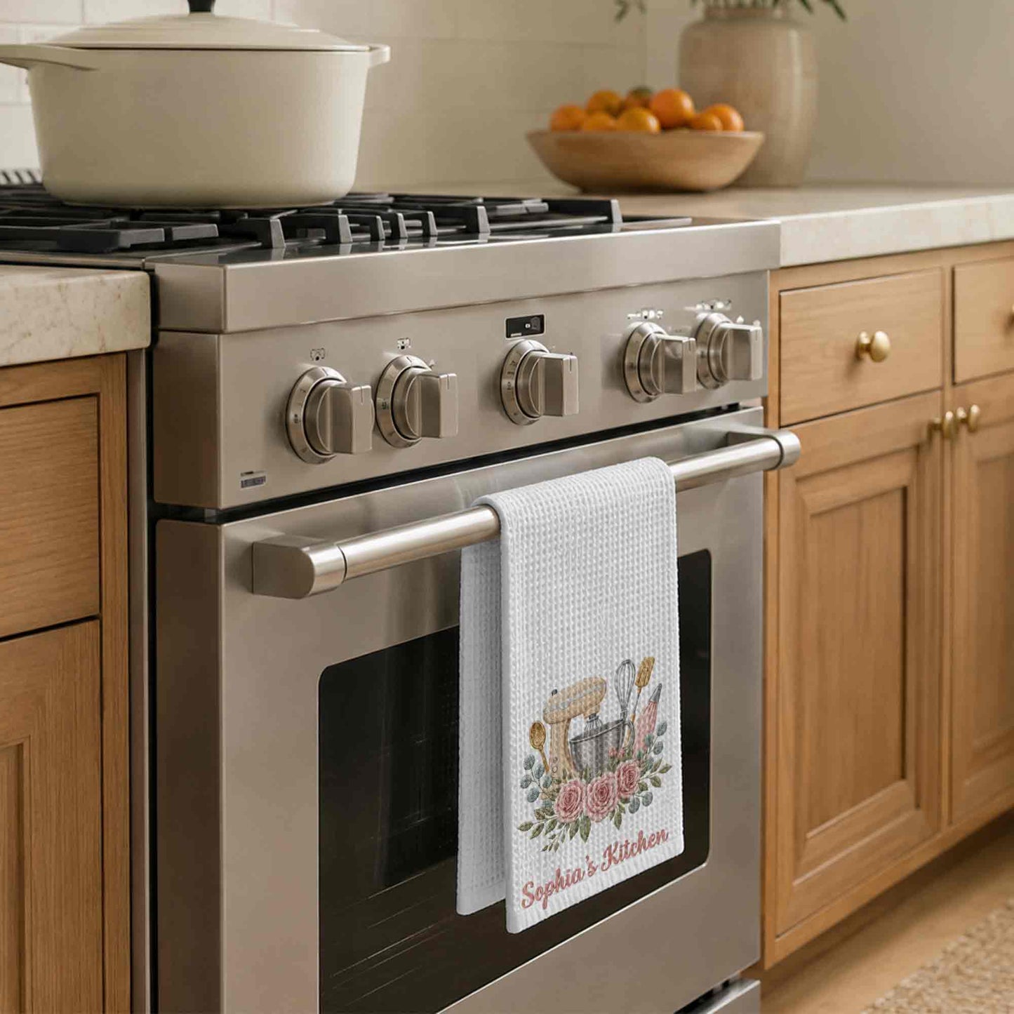 My Kitchen Stand Mixer and Pink Roses Floral Design - Personalized Kitchen Towel - BAKE035_TOWL