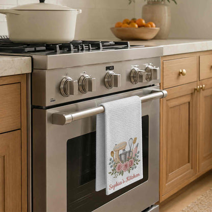 My Kitchen Stand Mixer and Pink Roses Floral Design - Personalized Kitchen Towel - BAKE035_TOWL