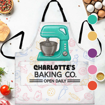 Baking Co. Open Daily Custom Name Dough Mixer And Pastries - Personalized Apron - BAKE043_AAP