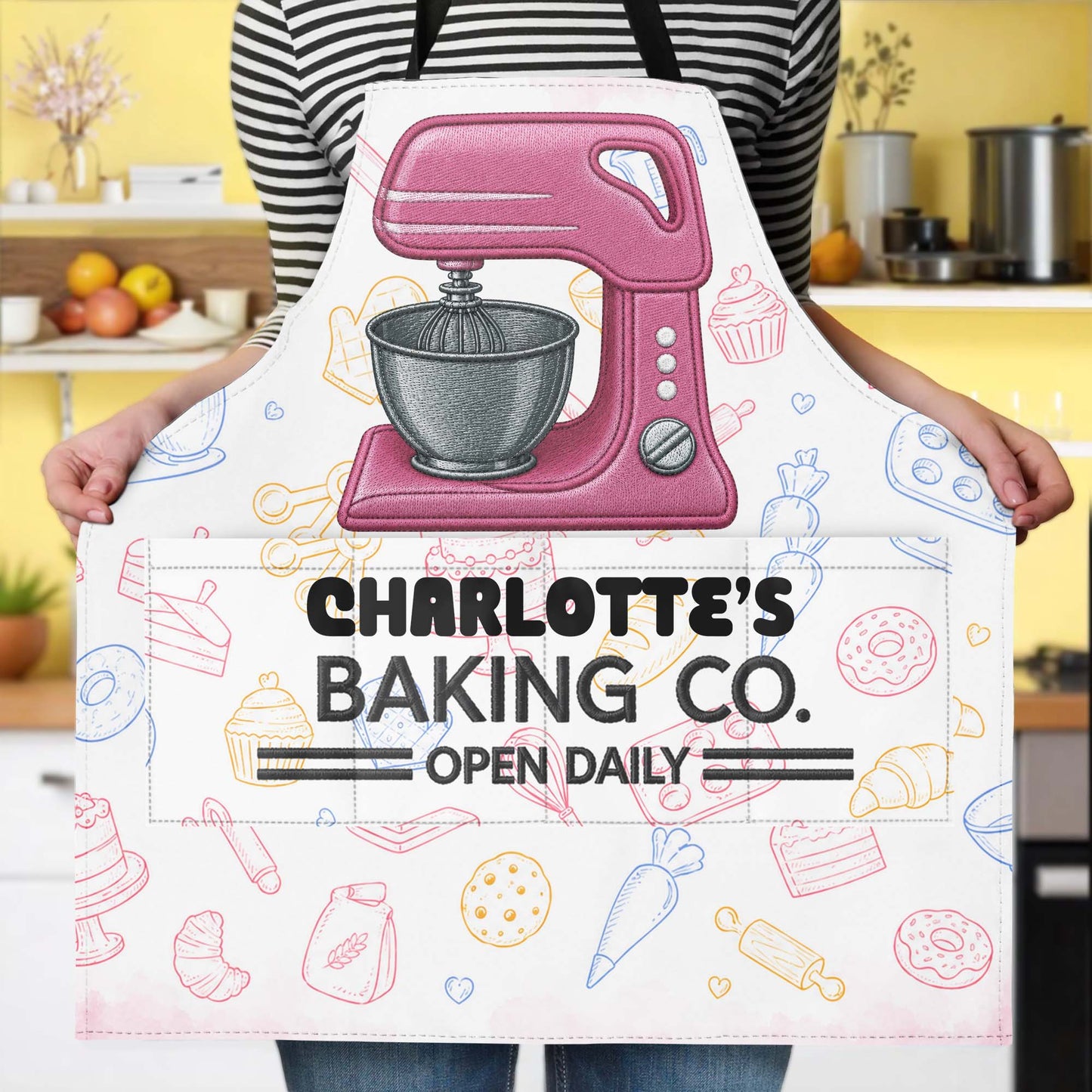 Baking Co. Open Daily Custom Name Dough Mixer And Pastries - Personalized Apron - BAKE043_AAP