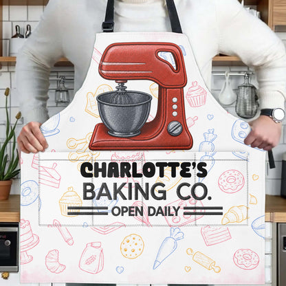 Baking Co. Open Daily Custom Name Dough Mixer And Pastries - Personalized Apron - BAKE043_AAP