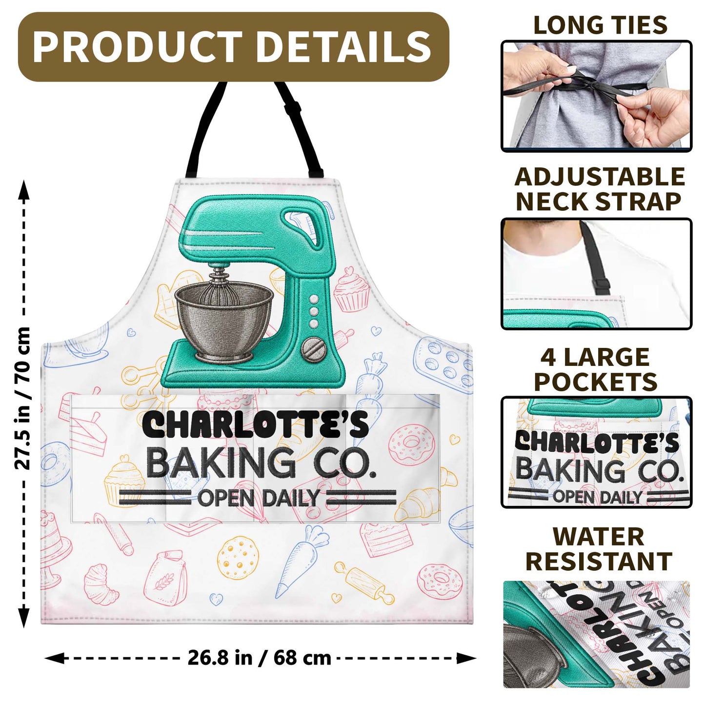 Baking Co. Open Daily Custom Name Dough Mixer And Pastries - Personalized Apron - BAKE043_AAP