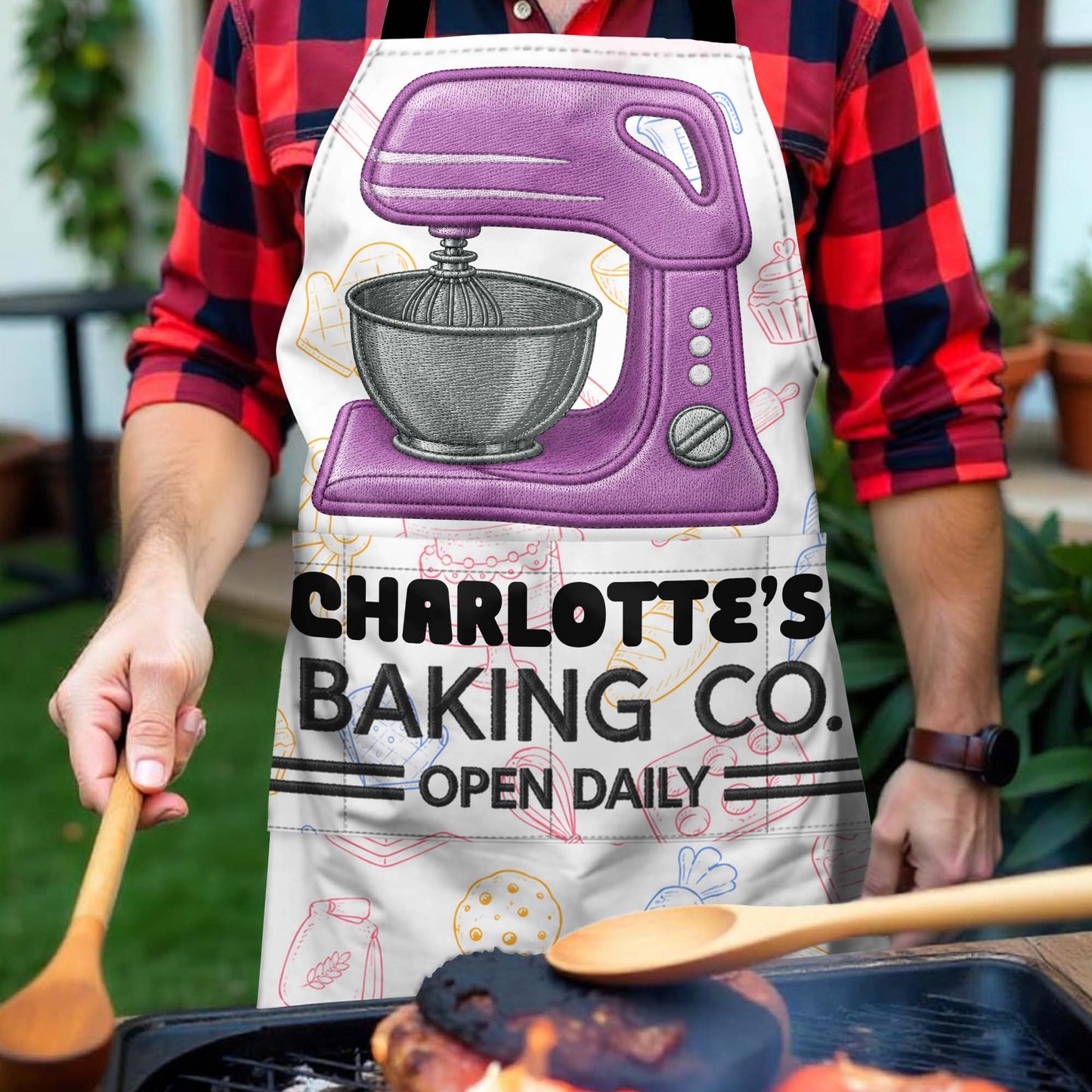 Baking Co. Open Daily Custom Name Dough Mixer And Pastries - Personalized Apron - BAKE043_AAP