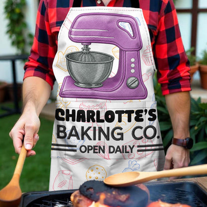 Baking Co. Open Daily Custom Name Dough Mixer And Pastries - Personalized Apron - BAKE043_AAP