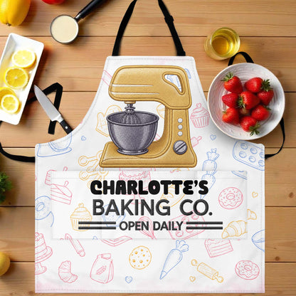 Baking Co. Open Daily Custom Name Dough Mixer And Pastries - Personalized Apron - BAKE043_AAP