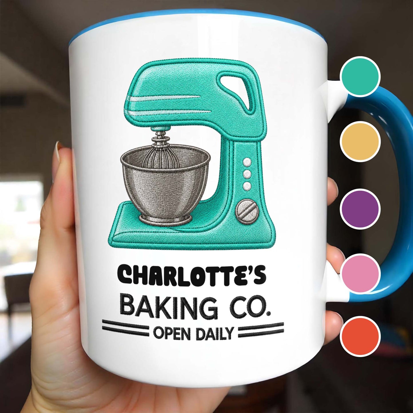 Baking Co. Open Daily With Custom Dough Mixer 3D Embroidery - Personalized Custom Accent Mug - BAKE043_AMUG