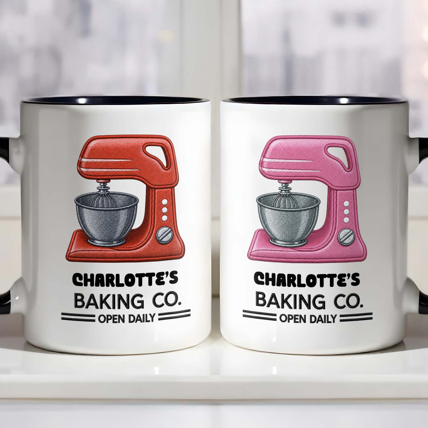 Baking Co. Open Daily With Custom Dough Mixer 3D Embroidery - Personalized Custom Accent Mug - BAKE043_AMUG