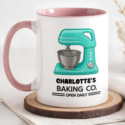 Baking Co. Open Daily With Custom Dough Mixer 3D Embroidery - Personalized Custom Accent Mug - BAKE043_AMUG