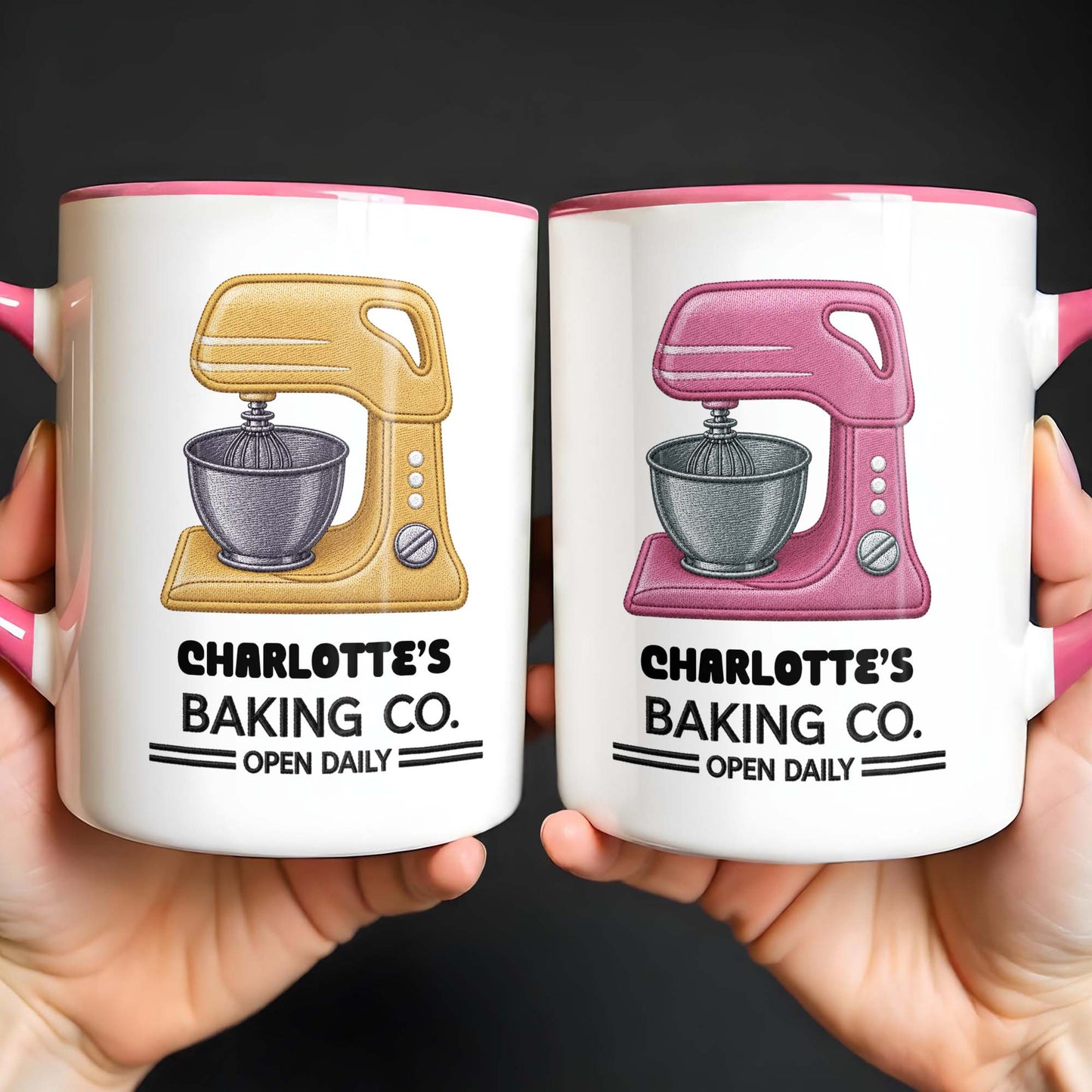 Baking Co. Open Daily With Custom Dough Mixer 3D Embroidery - Personalized Custom Accent Mug - BAKE043_AMUG
