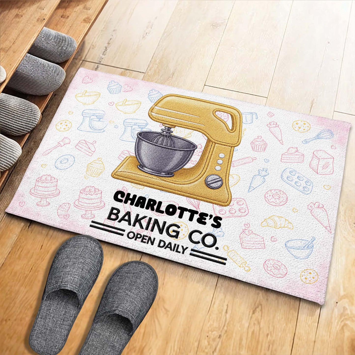 Baking Co. Open Daily With Custom Dough Mixer And Baking Tools - Personalized Custom Doormat - BAKE043_DRM