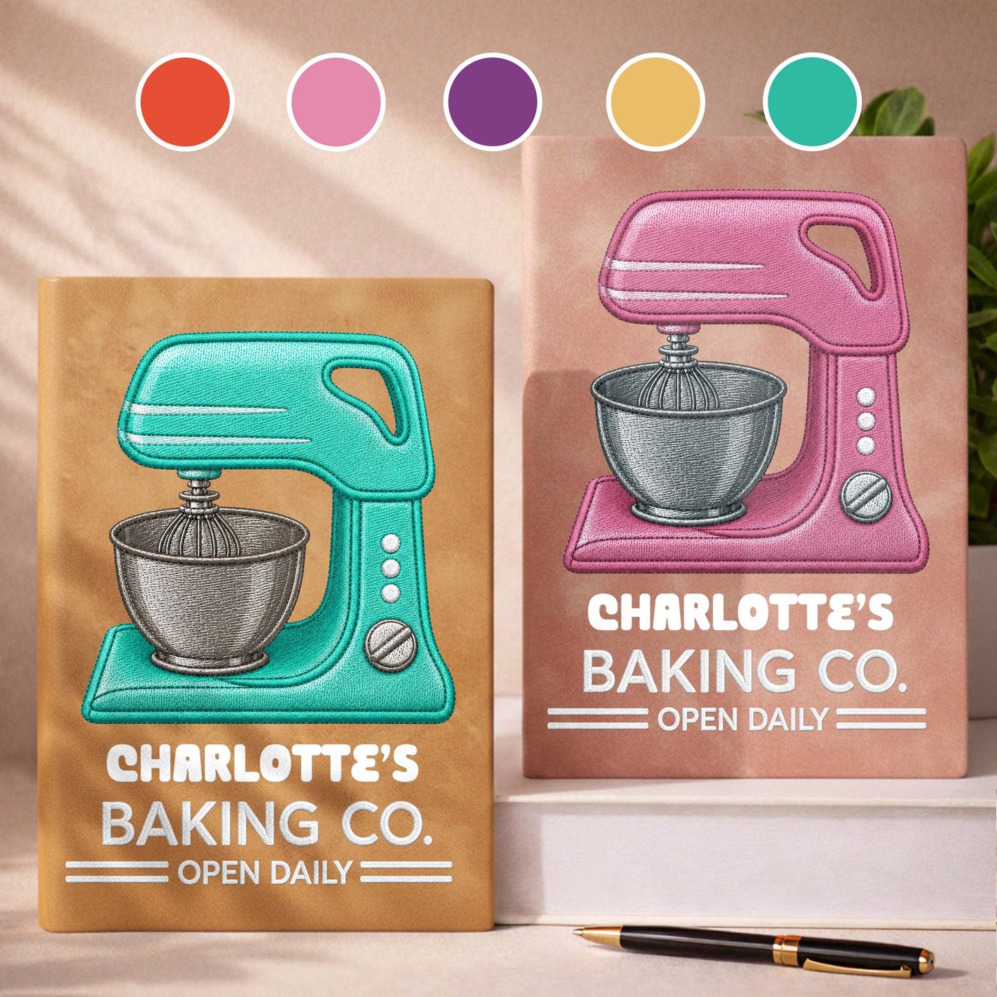Baking Co. Open Daily Custom Dough Mixer Embroidery - Personalized Leather Journal - BAKE043_LEJO