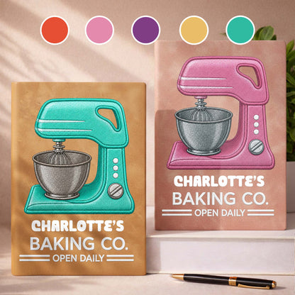 Baking Co. Open Daily Custom Dough Mixer Embroidery - Personalized Leather Journal - BAKE043_LEJO