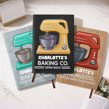 Baking Co. Open Daily Custom Dough Mixer Embroidery - Personalized Leather Journal - BAKE043_LEJO