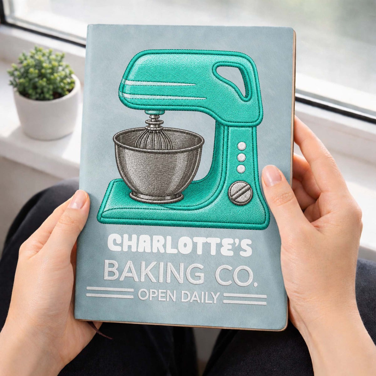 Baking Co. Open Daily Custom Dough Mixer Embroidery - Personalized Leather Journal - BAKE043_LEJO