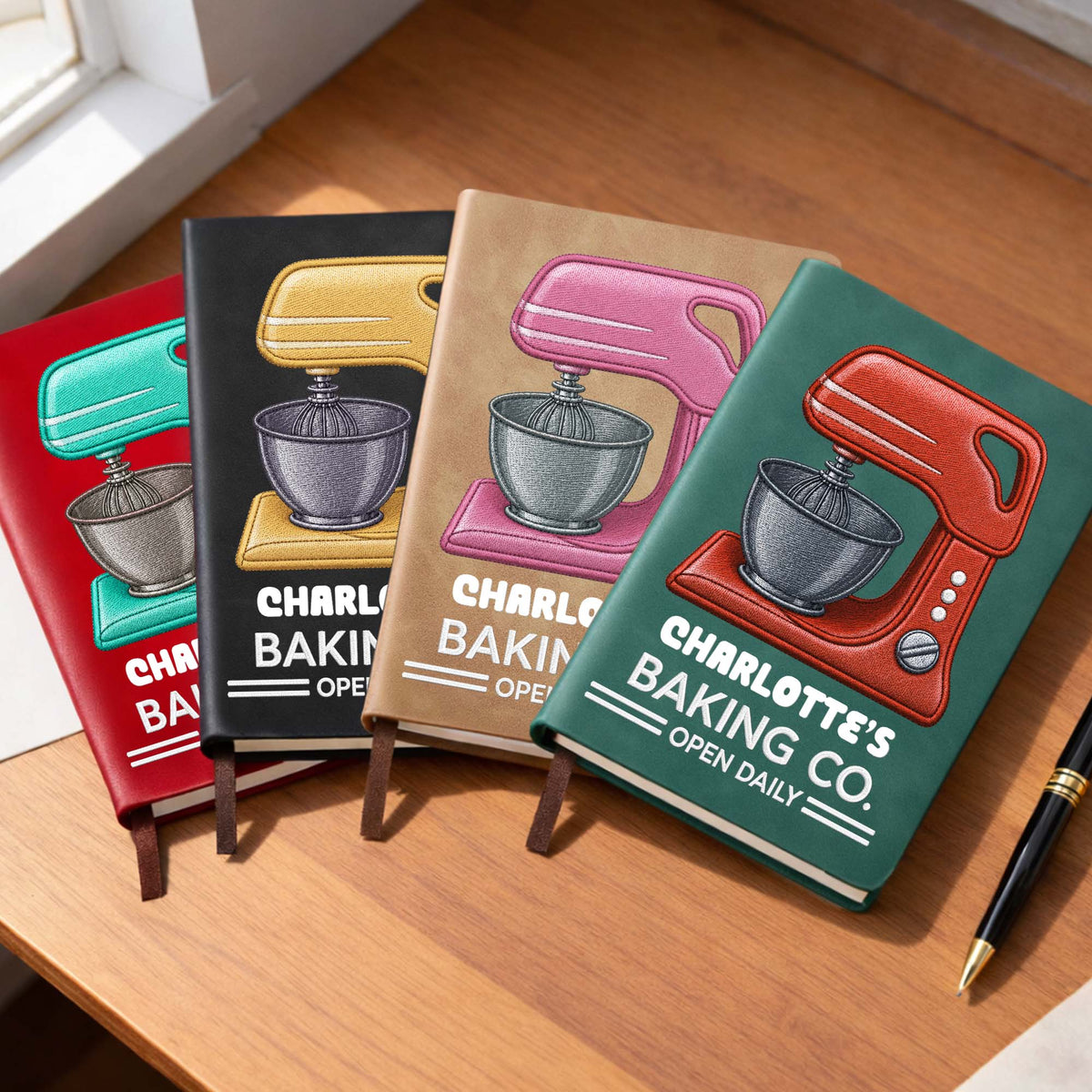 Baking Co. Open Daily Custom Dough Mixer Embroidery - Personalized Leather Journal - BAKE043_LEJO