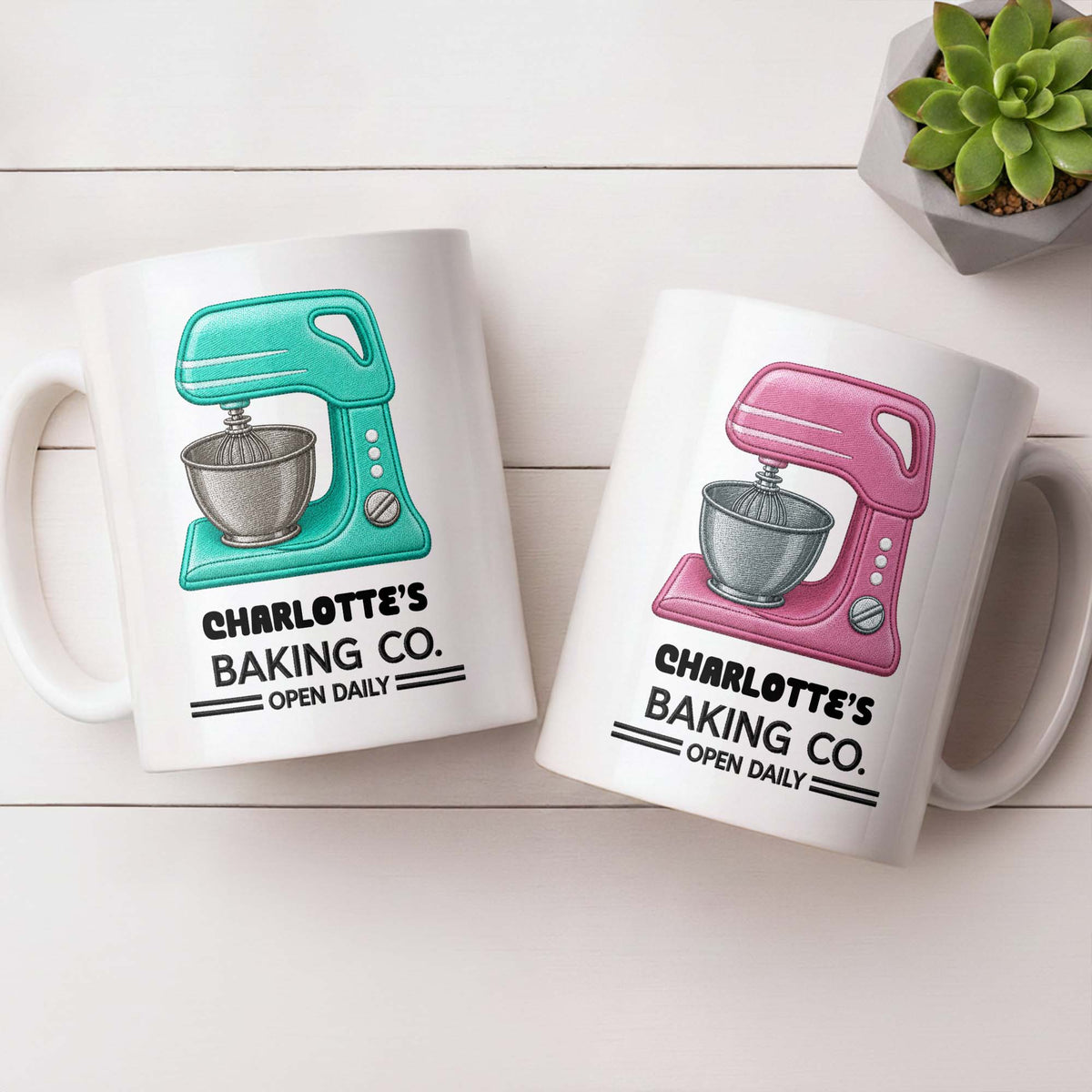 Baking Co. Open Daily With Custom Dough Mixer 3D Embroidery Style - Personalized Custom Coffee Mug - BAKE043_MG