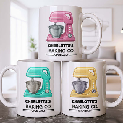 Baking Co. Open Daily With Custom Dough Mixer 3D Embroidery Style - Personalized Custom Coffee Mug - BAKE043_MG