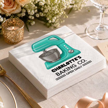 Baking Co Open Daily Custom Dough Mixer 3D Embroidery Style - Personalized Cocktail Napkins - BAKE043_PENAP