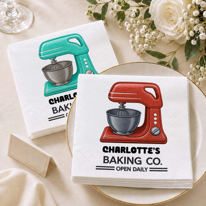 Baking Co Open Daily Custom Dough Mixer 3D Embroidery Style - Personalized Cocktail Napkins - BAKE043_PENAP