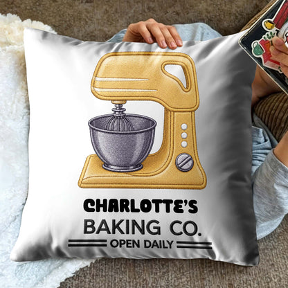 Baking Co. Open Daily Custom Name Dough Mixer 3D Embroidery - Personalized Custom Pillow, Insert Included - BAKE043_PLW