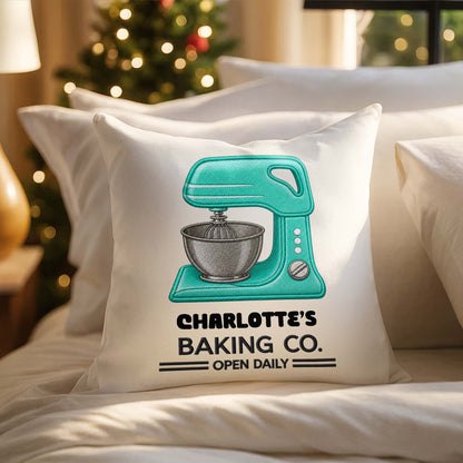 Baking Co. Open Daily Custom Name Dough Mixer 3D Embroidery - Personalized Custom Pillow, Insert Included - BAKE043_PLW