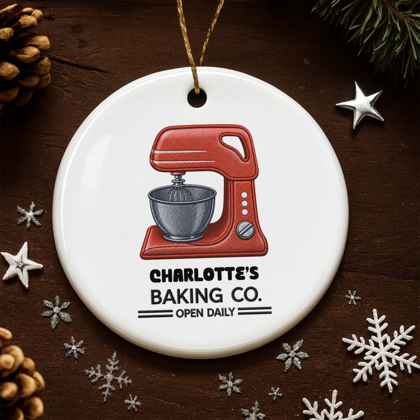 Baking Co. Open Daily Custom Mixer For Baking Lovers - Personalized Custom Ceramic Ornament With Round Shape - BAKE043_RCE
