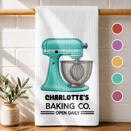 Baking Co. Open Daily Custom Name Dough Mixer 3D Embroidery - Personalized Kitchen Towel - BAKE043_TOWL