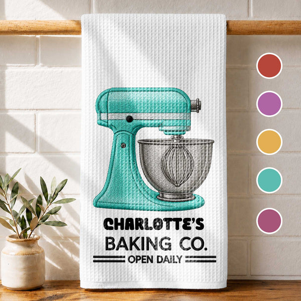 Baking Co. Open Daily Custom Name Dough Mixer 3D Embroidery - Personalized Kitchen Towel - BAKE043_TOWL