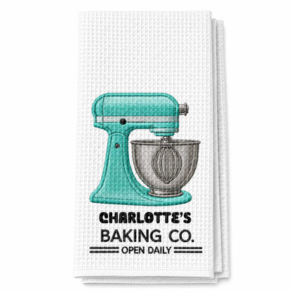 Baking Co. Open Daily Custom Name Dough Mixer 3D Embroidery - Personalized Kitchen Towel - BAKE043_TOWL