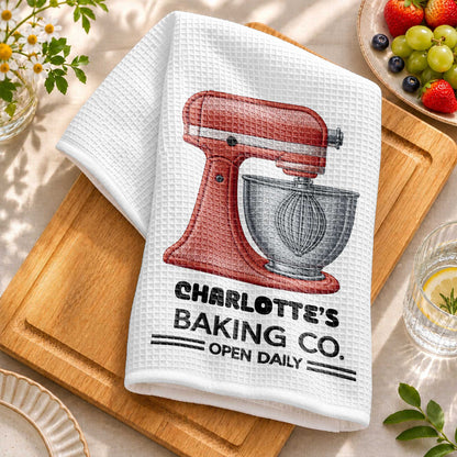 Baking Co. Open Daily Custom Name Dough Mixer 3D Embroidery - Personalized Kitchen Towel - BAKE043_TOWL
