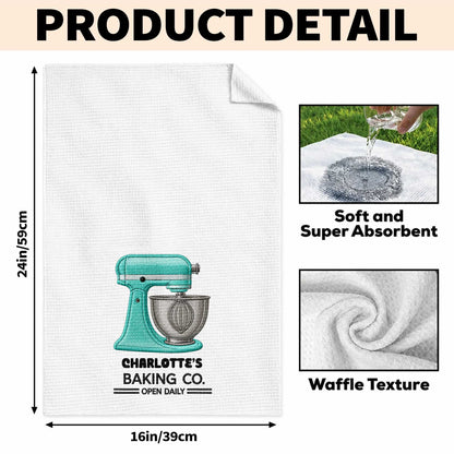 Baking Co. Open Daily Custom Name Dough Mixer 3D Embroidery - Personalized Kitchen Towel - BAKE043_TOWL