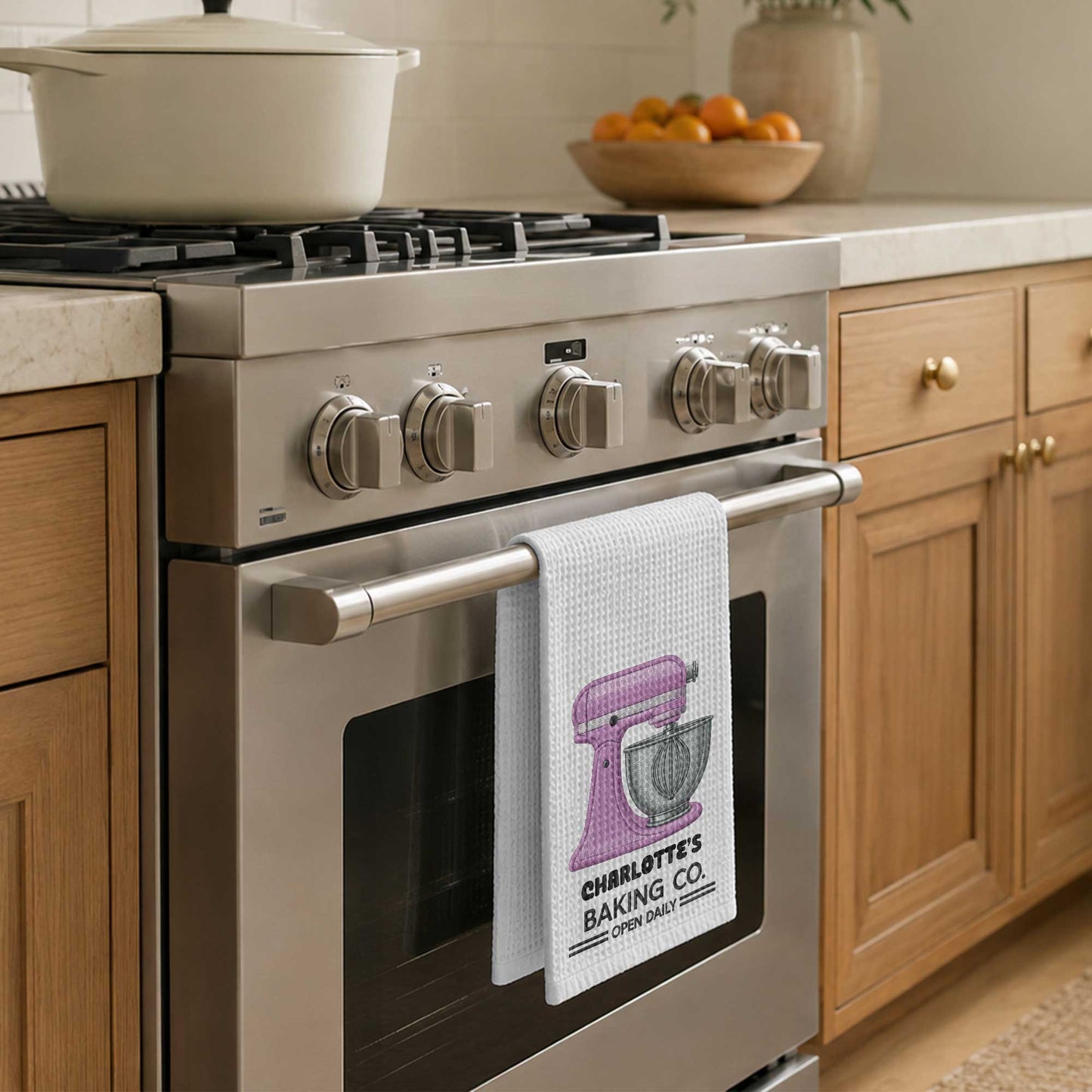 Baking Co. Open Daily Custom Name Dough Mixer 3D Embroidery - Personalized Kitchen Towel - BAKE043_TOWL