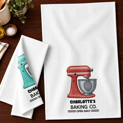Baking Co. Open Daily Custom Name Dough Mixer 3D Embroidery - Personalized Kitchen Towel - BAKE043_TOWL
