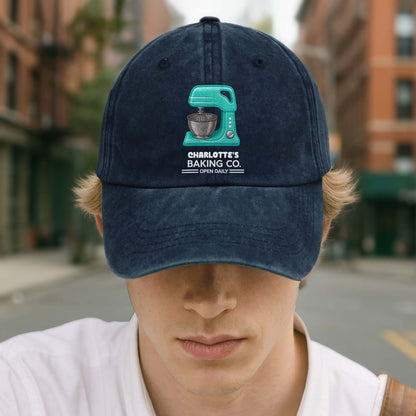 Baking Co Open Daily Custom Name Dough Mixer - Personalized Custom Washed Denim Cap - BAKE043_WDCAP