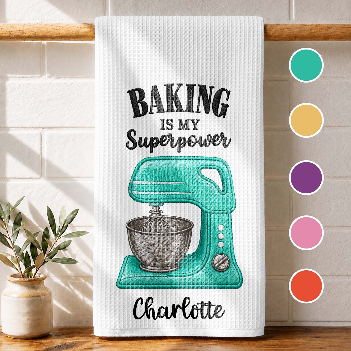 Baking Is My Superpower Custom Name Dough Mixer - Personalized Kitchen Towel - BAKE055_TOWL