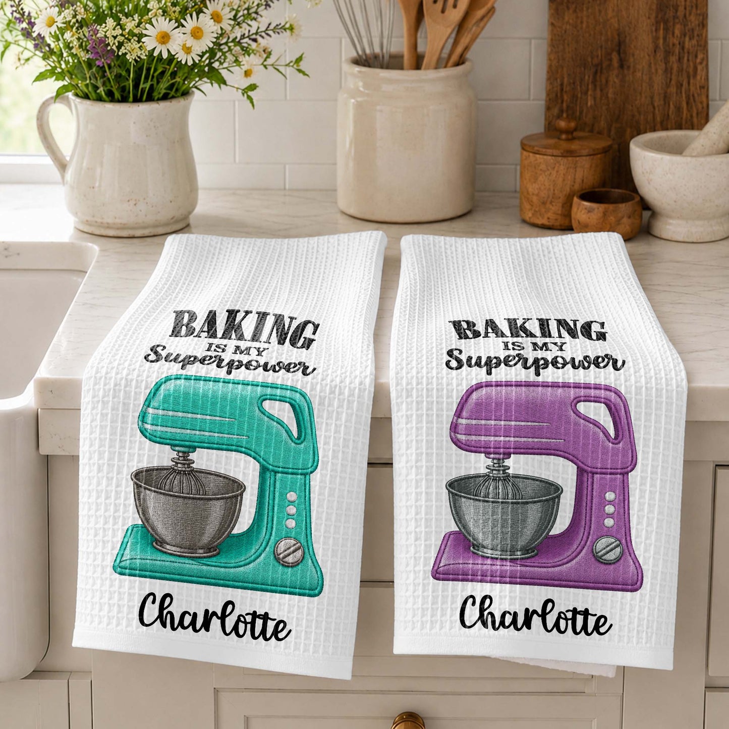 Baking Is My Superpower Custom Name Dough Mixer - Personalized Kitchen Towel - BAKE055_TOWL