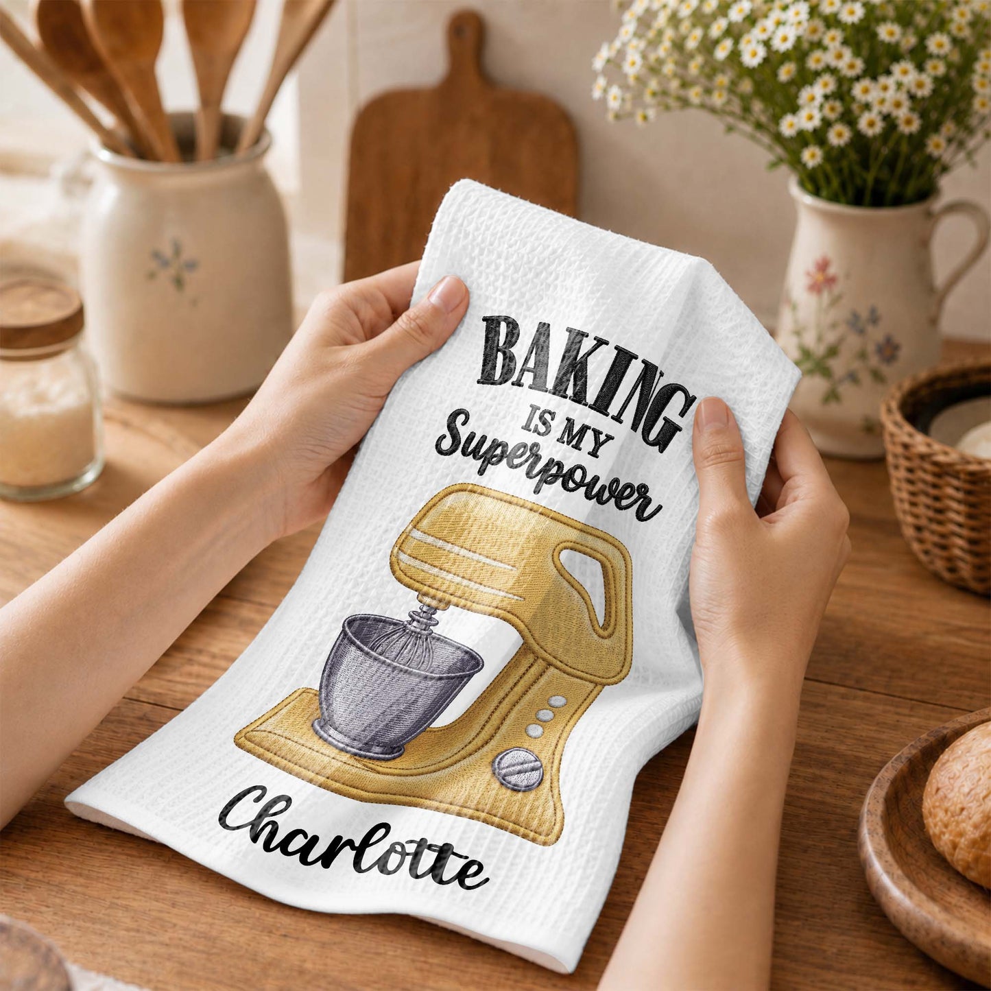 Baking Is My Superpower Custom Name Dough Mixer - Personalized Kitchen Towel - BAKE055_TOWL