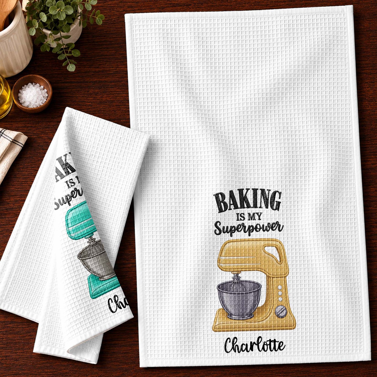 Baking Is My Superpower Custom Name Dough Mixer - Personalized Kitchen Towel - BAKE055_TOWL