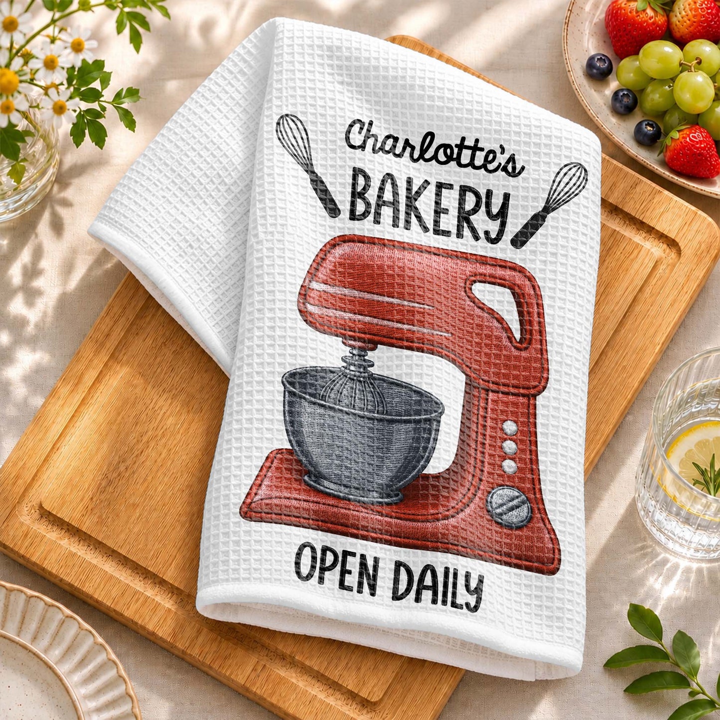 My Bakery Open Daily With Dough Mixer And Whisks - Personalized Kitchen Towel - BAKE058_TOWL