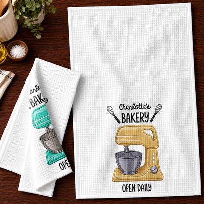 My Bakery Open Daily With Dough Mixer And Whisks - Personalized Kitchen Towel - BAKE058_TOWL
