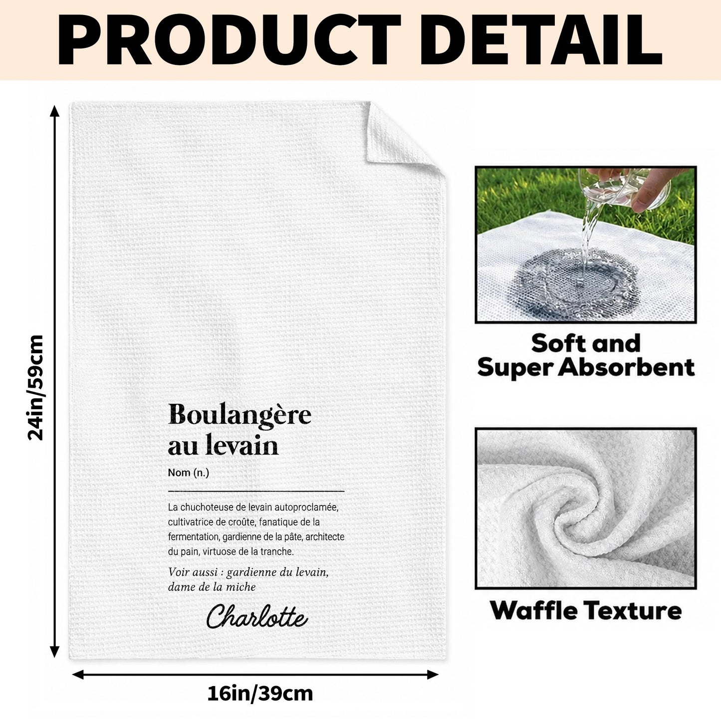 Boulangère Au Levain Sourdough Baker Dictionary Definition Typography - Personalized Kitchen Towel - BAKE074_TOWL