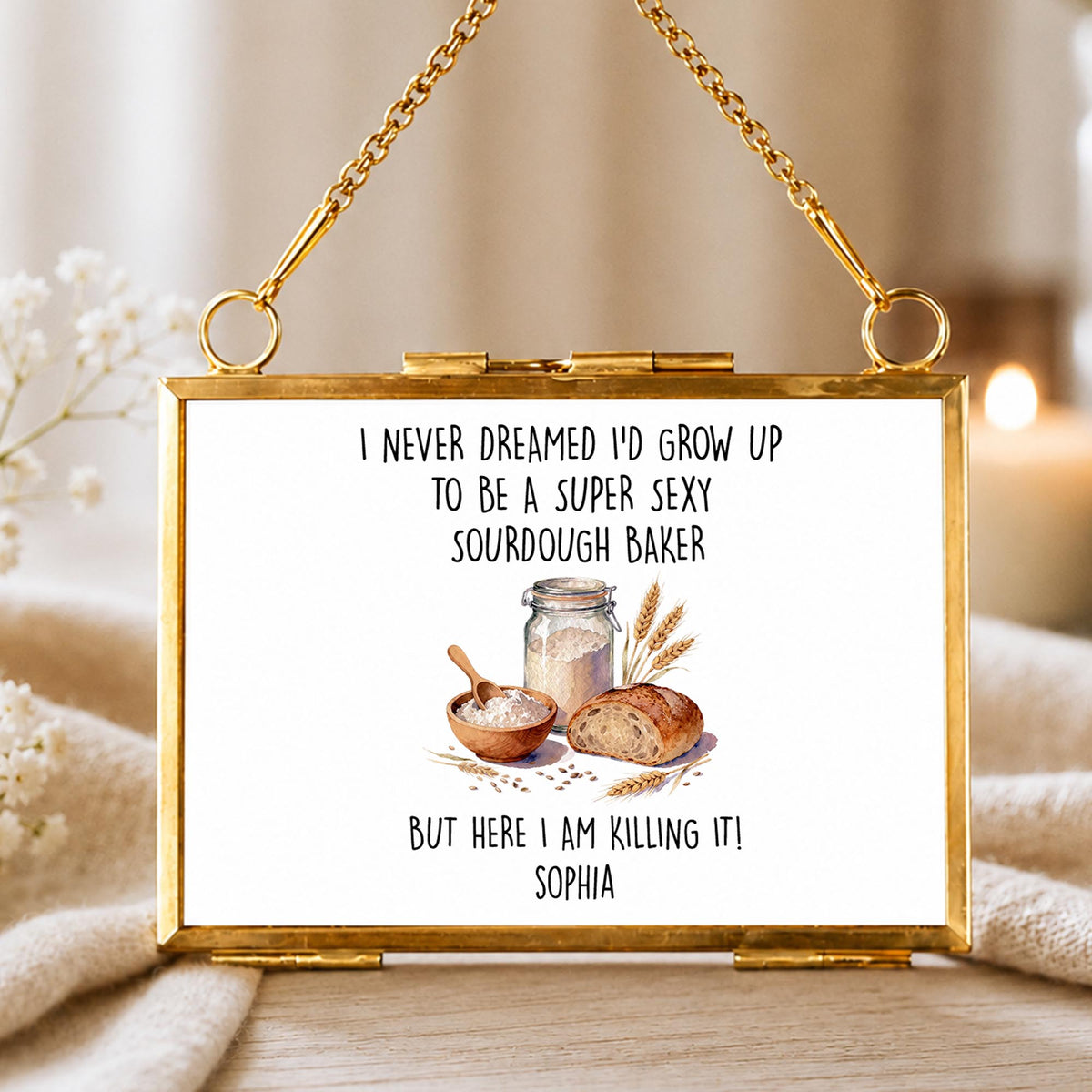 Super Sexy Sourdough Baker Killing It With Bread And Wheat - Personalized Metal Frame Ornament - BAKE078_GOFRO