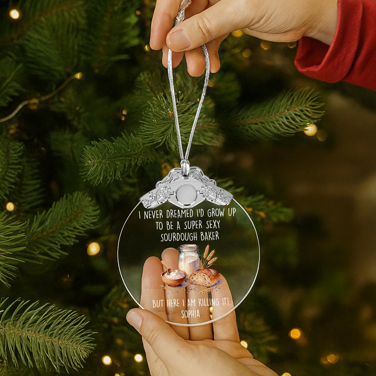 Super Sexy Sourdough Baker Killing It With Bread And Flour - Personalized Glass Ornament With Silver Cap - BAKE078_GOSICA