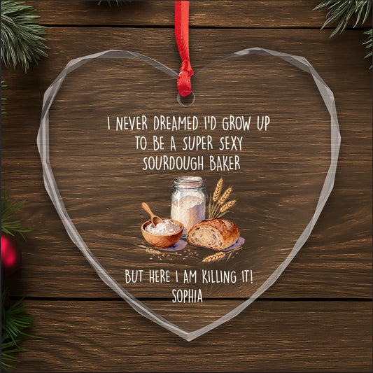 Super Sexy Sourdough Baker Bread And Wheat Heart Design - Personalized Heart Glass Ornament - BAKE078_HEGOR