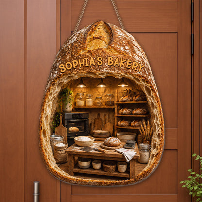My Bakery Sourdough Bread Personalized Kitchen Wood Sign Decor - Personalized Custom Shaped Wood Sign - BAKE086_WSIGN