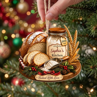 Baked With Love Kitchen Sourdough Bread And Flour Jar - Personalized Custom Wood Ornament, Custom Shaped - BAKE089_WDO