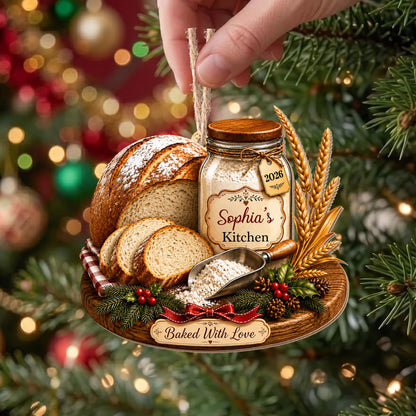 Baked With Love Kitchen Sourdough Bread And Flour Jar - Personalized Custom Wood Ornament, Custom Shaped - BAKE089_WDO