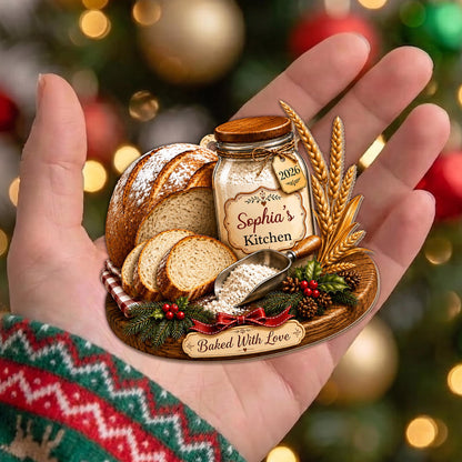 Baked With Love Kitchen Sourdough Bread And Flour Jar - Personalized Custom Wood Ornament, Custom Shaped - BAKE089_WDO