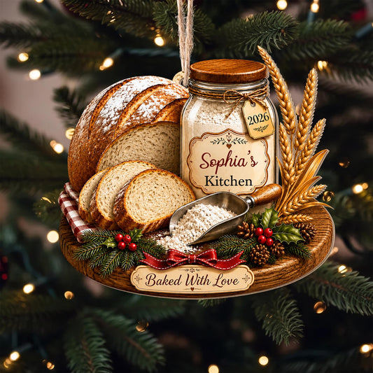 Baked With Love Kitchen Sourdough Bread And Flour Jar - Personalized Custom Wood Ornament, Custom Shaped - BAKE089_WDO